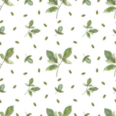 Seamless pattern of watercolor leaves on  background. Use for design invitations, birthdays, weddings.
