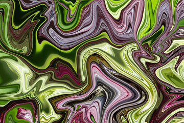Abstract zigzag pattern with waves in green and purple tones. Artistic image processing created by floral photo. Beautiful multicolor pattern for any design. Background image