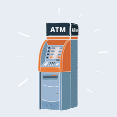 Vector illustration of Cash machine on white isolated background. ATM point.