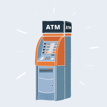 Vector illustration of Cash machine on white isolated background. ATM point.