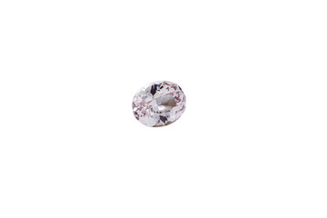macro mineral faceted stone Morganite on a white background