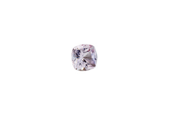 macro mineral faceted stone Morganite on a white background