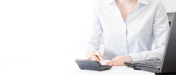  business woman working at home on the computer. online work