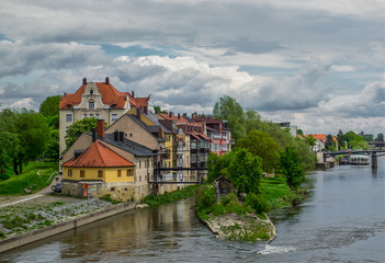 Fototapeta na wymiar View from the Old Stone bridge in Regensburg Bavaria Germany