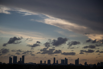 Miami Sky line with clouds on a rainy day