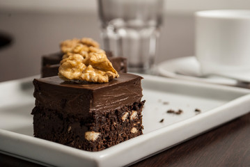 Chocolate cake in corporate coffee break 