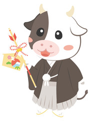 袴を着た牛のキャラクター