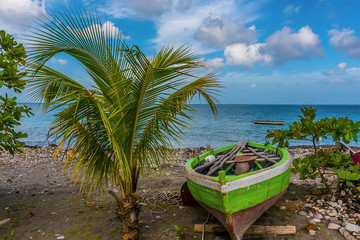 Fototapeta na wymiar A view of fishing boats on the beach in Grenada