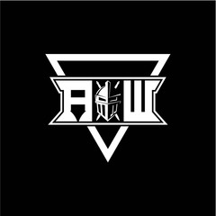 The initials inspiration A W modern knight logo with a triangle