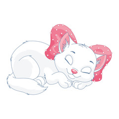 Vector clipart of sleeping white cat on white background