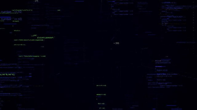 Concept of twenty first century, age of information technologies. Animation. Big data and internet cyber attack, abstract programming code.