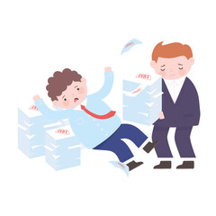 bankruptcy worried businessmen with stack of debt papers business financial crisis