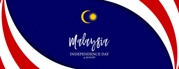 Vector illustration of Malaysia Independence Day on 31 August with walaysian flag pattern and sample text.