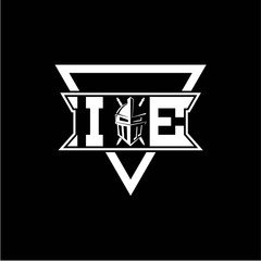 The initials inspiration I E modern knight logo with a triangle