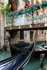 Romantic Venice. Gondolas, canal bridge