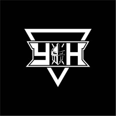 The initials inspiration Y H modern knight logo with a triangle