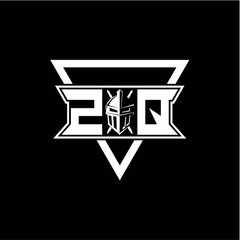 The initials inspiration Z Q modern knight logo with a triangle