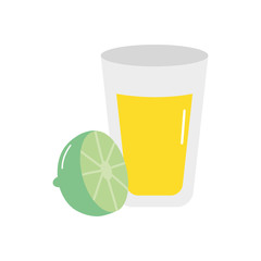 refreshment beverage glass and lemon slice, flat style