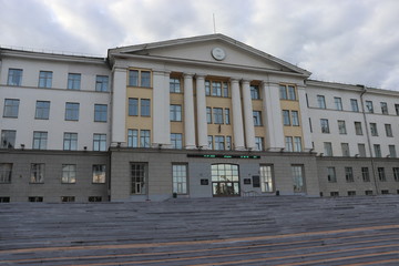 soviet university building with brick stairs