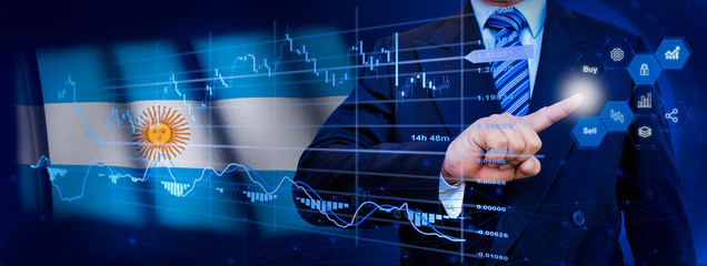 Businessman touching data analytics process system with KPI financial charts, dashboard of stock...