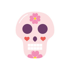 sugar skull with floral design, flat style