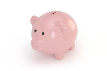 Piggy Bank isolated on white, concept of savings - 3d illustration - obrazy, fototapety, plakaty