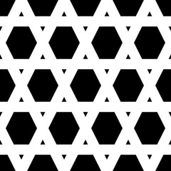 Fototapeta premium Triangles, hexagons ornament. Mosaic. Grid background. Ethnic tiles motif. Geometric grate wallpaper. Parquet backdrop. Digital paper, page fills, web design, textile print. Seamless polygons abstract