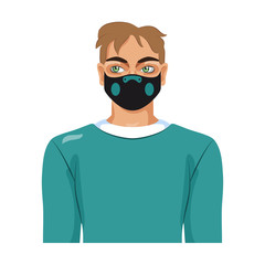 Isolated young man wearing a face mask - Vector