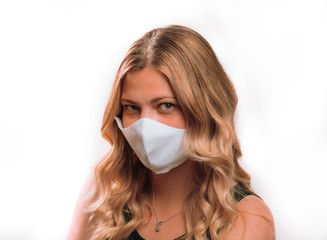 Girl with mask to her protect from virus