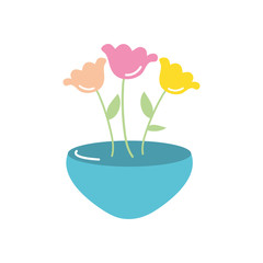 pot with beautiful flowers icon, flat style