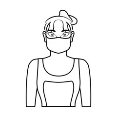 Isolated young woman wearing a face mask - Vector