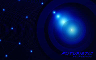 Abstract glowing blue futuristic background with technology digital concept. Light particle connection composition illustration. Vector design template can use for wallpaper, web banner, landing page