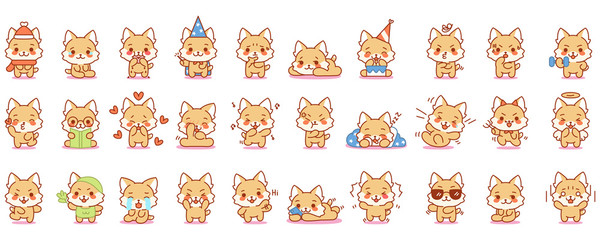 Set of cute emojis of cats - Vector