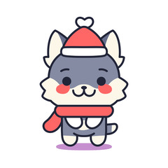 Kitten with scarf and hat. Cute emoji of a cat - Vector