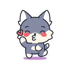 Fototapeta na wymiar Isolated kitten blowing kisses. Cute emoji of a cat - Vector