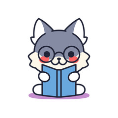 Isolated kitten studying. Cute emoji of a cat - Vector