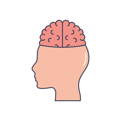 human body concept, head with brain organ icon, line fill style