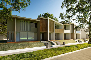 3d render of street view with buildings