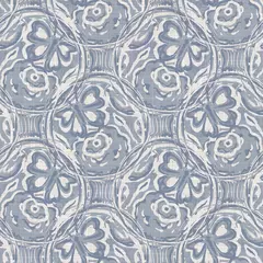 Behang Naadloze Franse boerderij linnen bedrukte bloemendamast achtergrond. Provence blauw grijs linnen patroon textuur. Shabby chique stijl geweven achtergrond wazig. Textiel rustiek all-over print © Limolida Studio