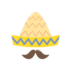 mustache and mexican hat, flat style