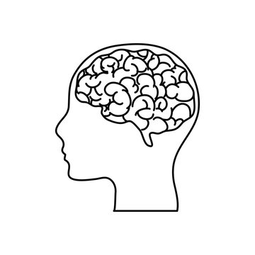 human body concept, head and brain icon, line style