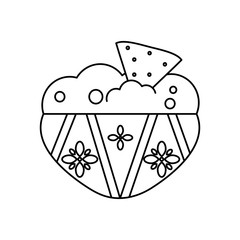 mexican culture concept, guacamole bowl and nachos, line style