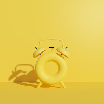 Clock  summer concept with yellow background