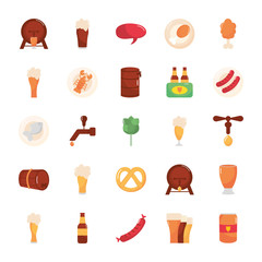 chicken thigh and oktoberfest icon set, flat style