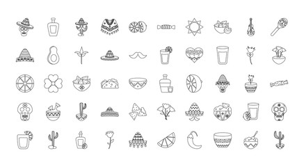 Fototapeta premium mexican culture icon set, line style