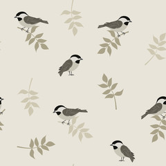 Seamless vector illustration with birds sparrows on a branch