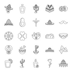 avocado and mexican culture icon set, line style