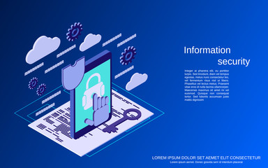 Data protection, information security flat isometric vector concept illustration
