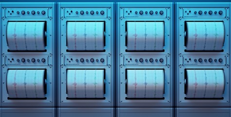 Various seismographs predicting earthquakes.
