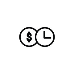 Money coin and clock thin icon isolated vector on white background, sign and symbol object concept.